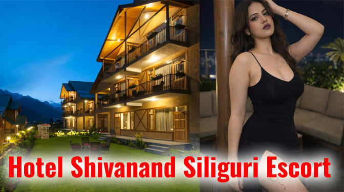 Hotel Shivanand Siliguri Escort promotional banner featuring luxury hotel exterior and elegant companion for premium service