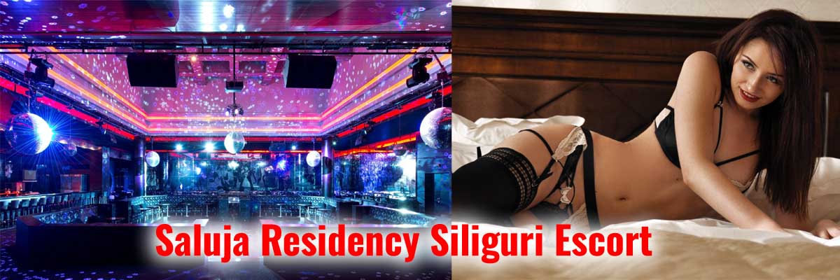 Saluja Residency Siliguri Escort banner featuring luxury nightclub interior and stylish companion for premium hotel service